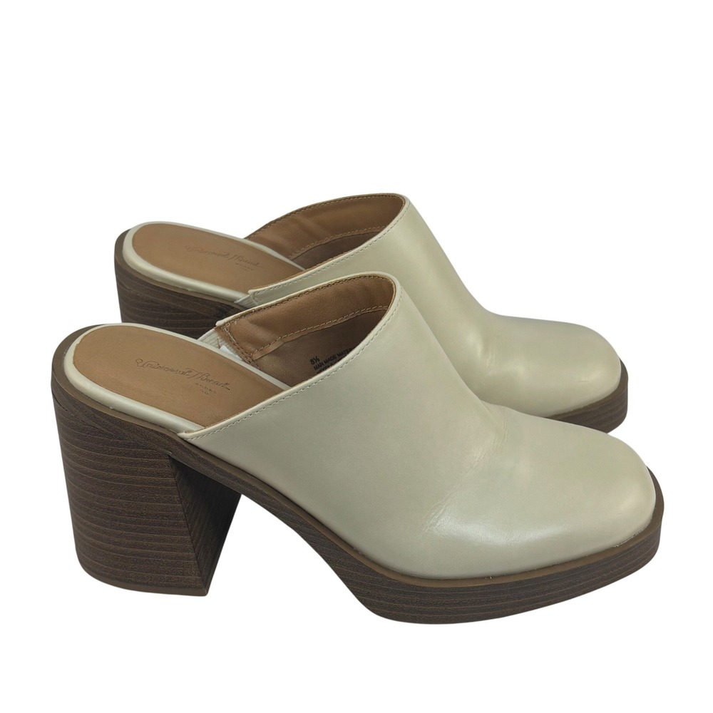 Universal Thread Mules Cream Platform Block Heel Retro Boho Women 8.5